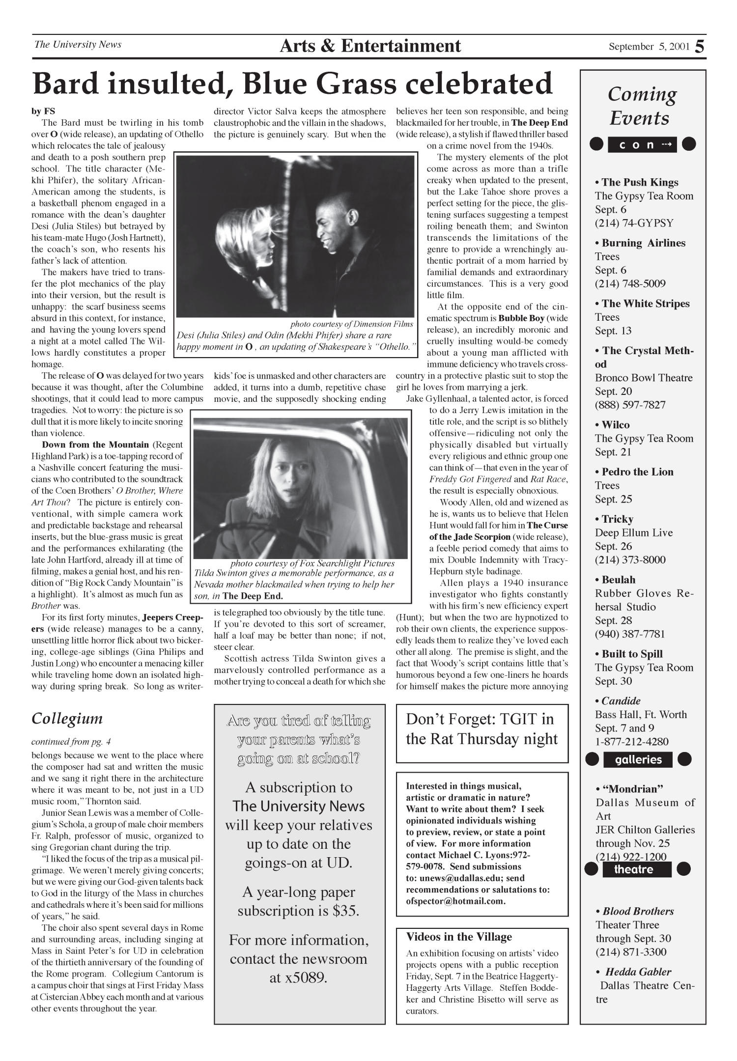 The University News (Irving, Tex.), Vol. 26, No. 1, Ed. 1 Wednesday, September 5, 2001
                                                
                                                    [Sequence #]: 5 of 15
                                                