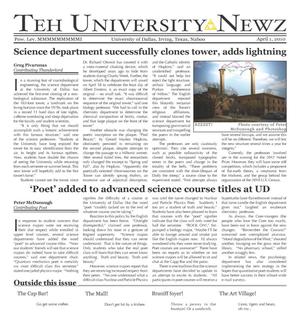 Primary view of object titled 'The University News (Irving, Tex.), Vol. [35], No. [19], Ed. 1 Thursday, April 1, 2010'.