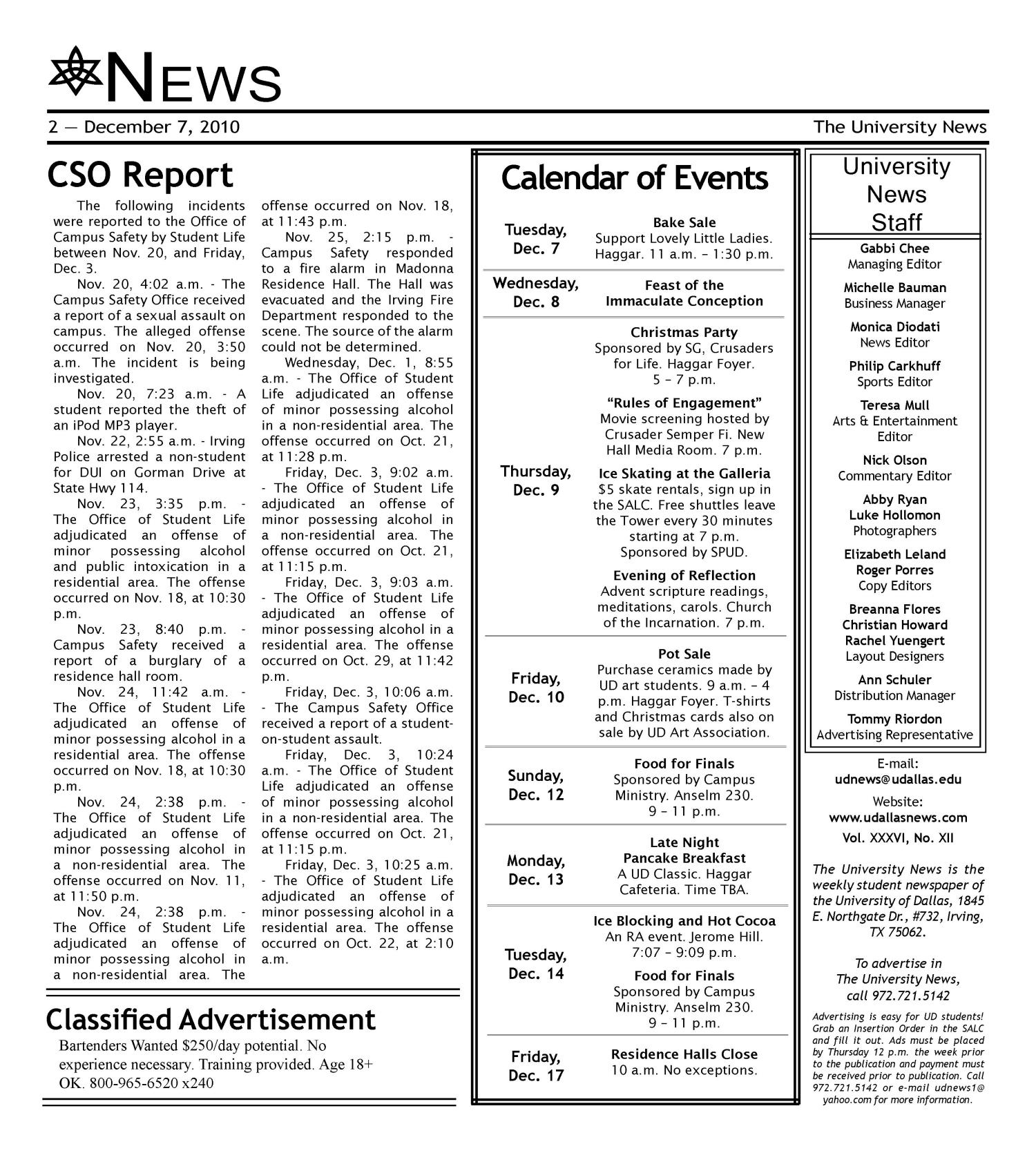 The University News (Irving, Tex.), Vol. 36, No. 12, Ed. 1 Tuesday, December 7, 2010
                                                
                                                    [Sequence #]: 2 of 16
                                                