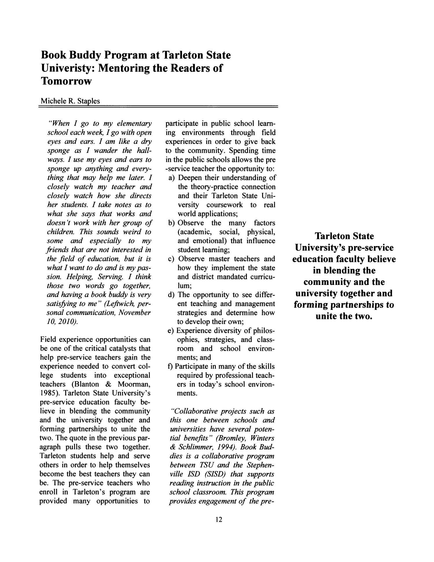 Journal of the Effective Schools Project, Volume 18, 2011
                                                
                                                    12
                                                