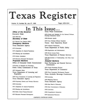 Primary view of object titled 'Texas Register, Volume 15, Number 56, Pages 4256-4344, July 27, 1990'.