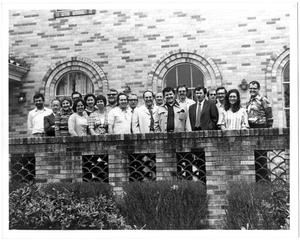 Primary view of object titled 'Faculty and staff in front of Texas Hall'.