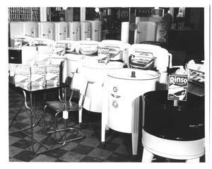 Primary view of object titled '[Hampton Furniture and Appliance Dealer with Speed Queen Wringer Washers]'.