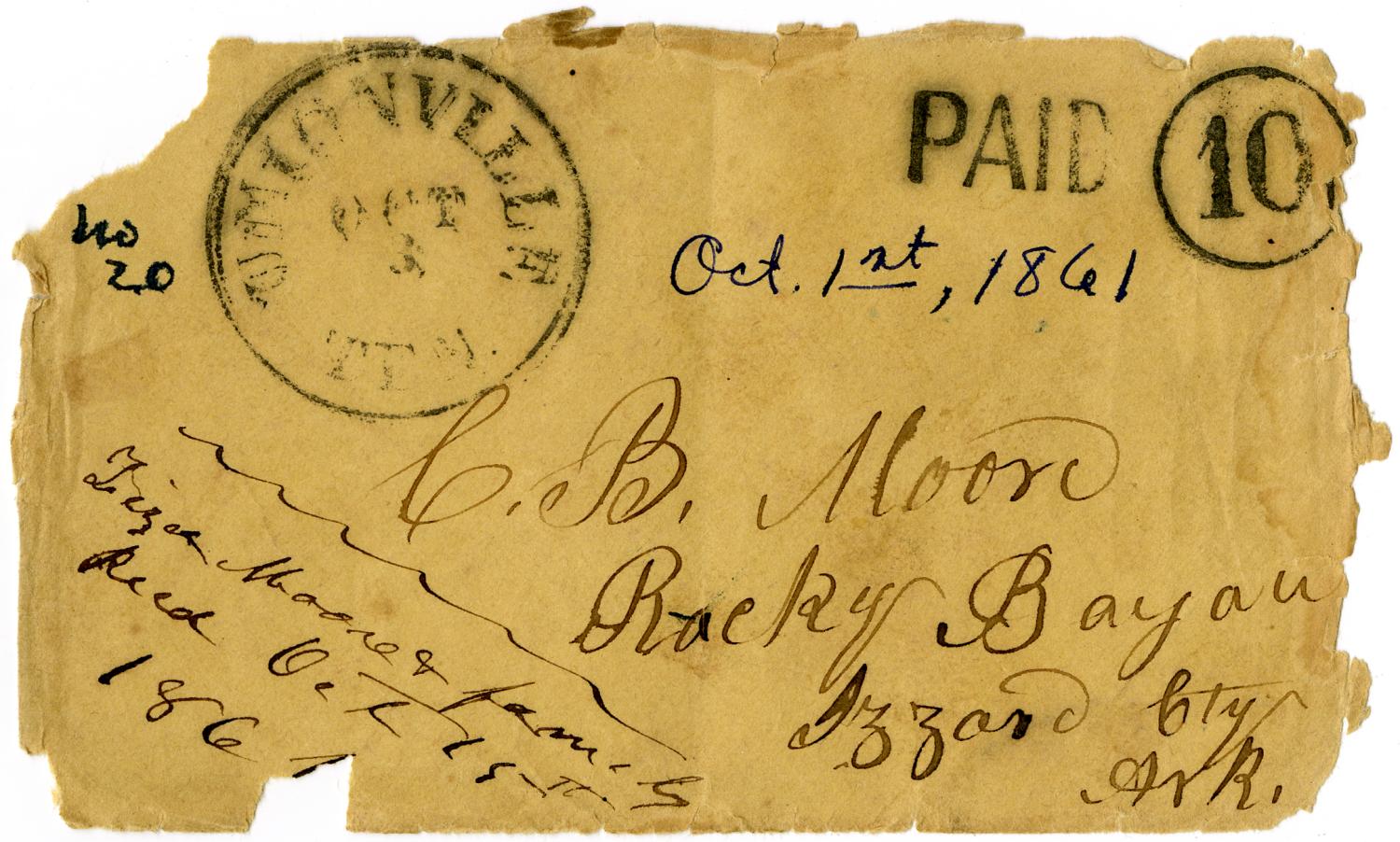 [Envelope from Ziza Moore and Family to Charles B. Moore, October 1, 1861]
                                                
                                                    [Sequence #]: 1 of 2
                                                