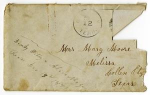 Primary view of object titled '[Envelope from Dinkie, Alice and Willie McGee to Mary and Charles Moore, December 12, 1881]'.