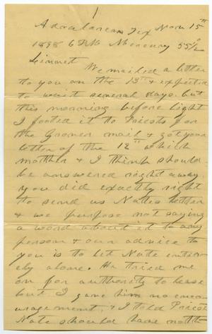 Primary view of object titled '[Letter from Charles B. Moore to Linnet Moore, November 16, 1898]'.
