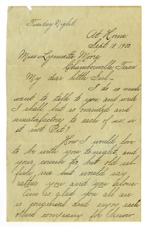 Primary view of object titled '[Letter from Lula Dalton to Linnet Moore, September 18, 1900]'.