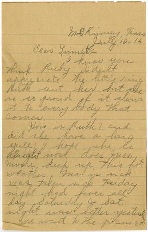 Primary view of object titled '[Letter from Alta Berry to Linnet White, July 10, 1916]'.