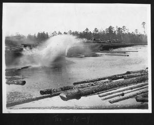 Primary view of object titled '[Logs being unloaded into the Mill Pond]'.