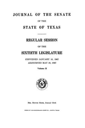 Primary view of object titled 'Journal of the Senate of the State of Texas, Regular Session, Volume 2, and First Called Session of the Sixtieth Legislature'.