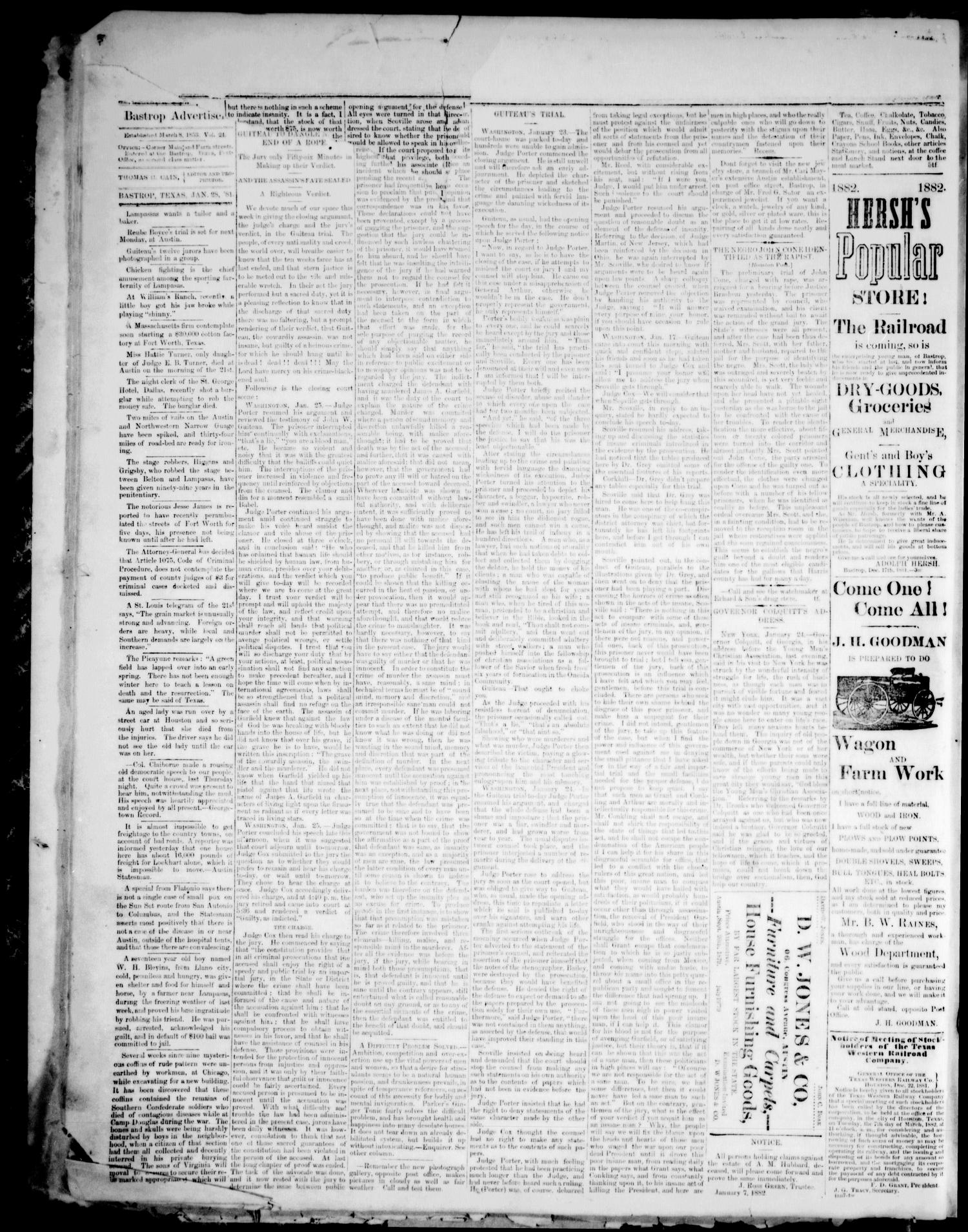 The Bastrop Advertiser (Bastrop, Tex.), Vol. 25, No. 6, Ed. 1 Saturday, January 28, 1882
                                                
                                                    [Sequence #]: 2 of 4
                                                
