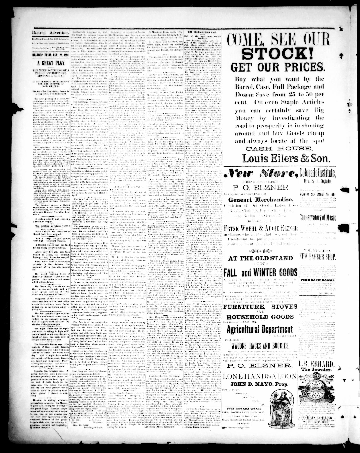 The Bastrop Advertiser (Bastrop, Tex.), Vol. 34, No. 42, Ed. 1 Saturday, November 21, 1891
                                                
                                                    [Sequence #]: 2 of 4
                                                