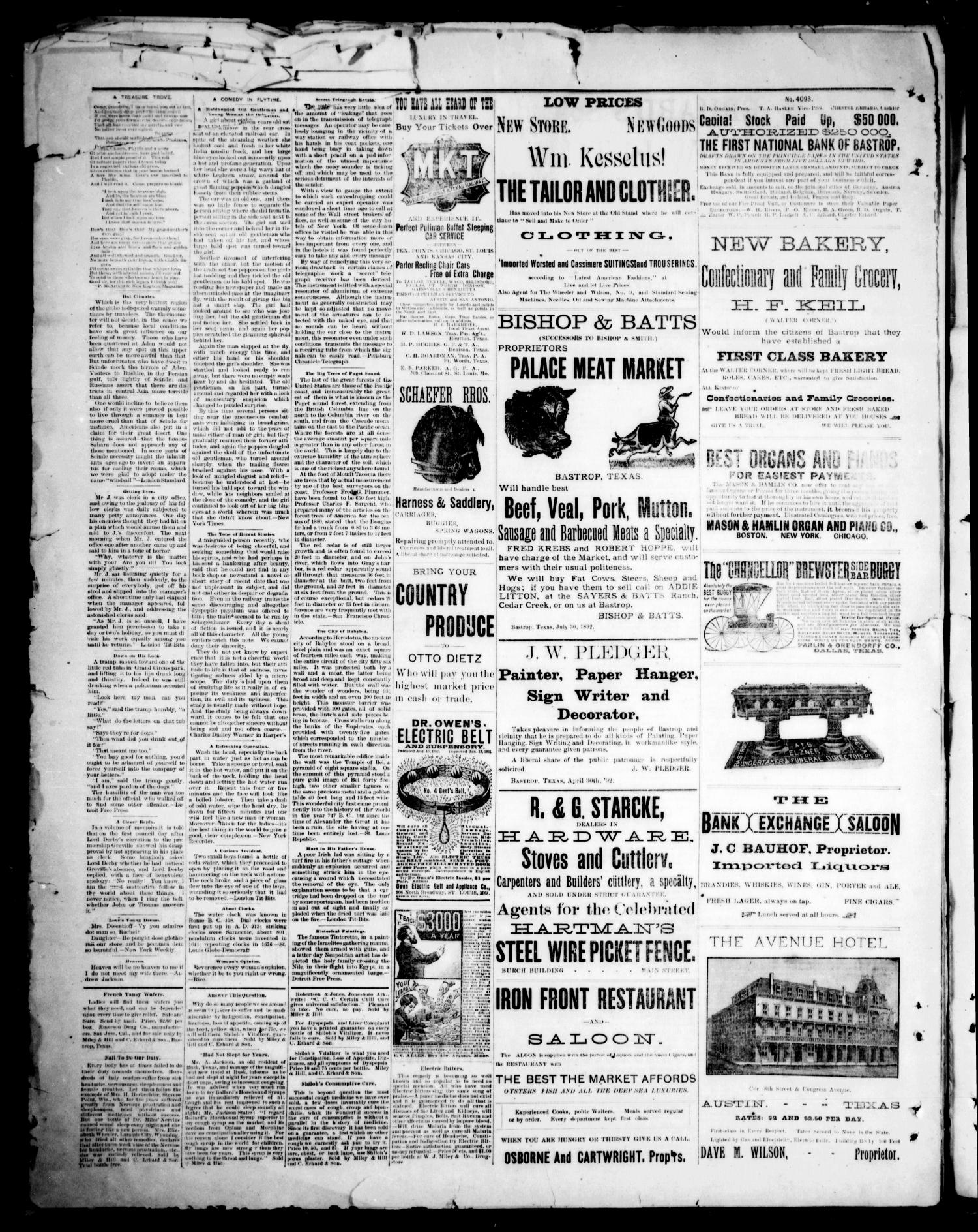 The Bastrop Advertiser (Bastrop, Tex.), Vol. 34, No. 31, Ed. 1 Saturday, September 10, 1892
                                                
                                                    [Sequence #]: 4 of 4
                                                