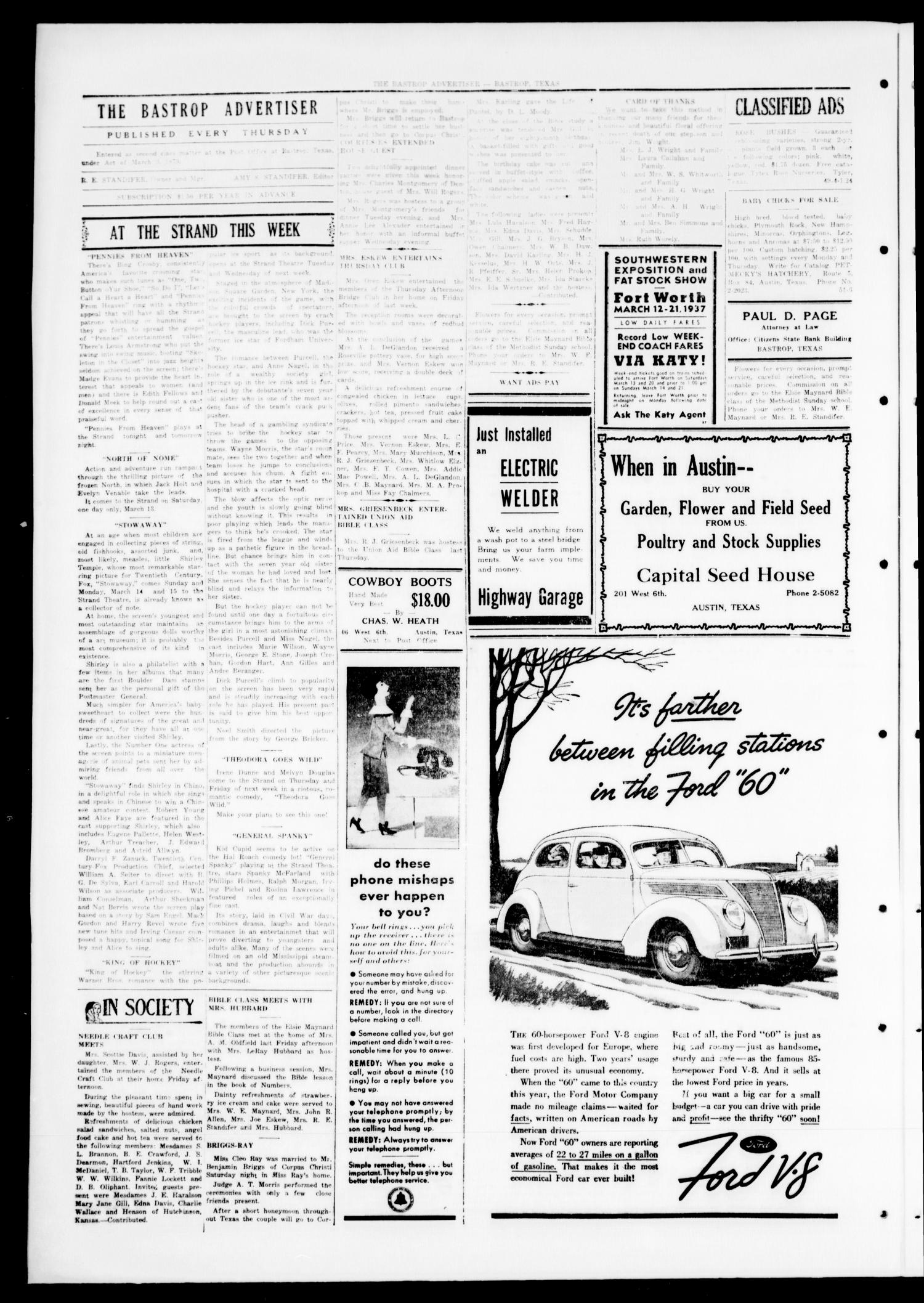 Bastrop Advertiser (Bastrop, Tex.), Vol. 83, No. 51, Ed. 1 Thursday, March 11, 1937
                                                
                                                    [Sequence #]: 2 of 6
                                                