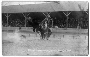 Primary view of object titled 'Billie Kingham winning first money at Blackfoot, Idaho, on "Lightning Creek", c. 1920'.