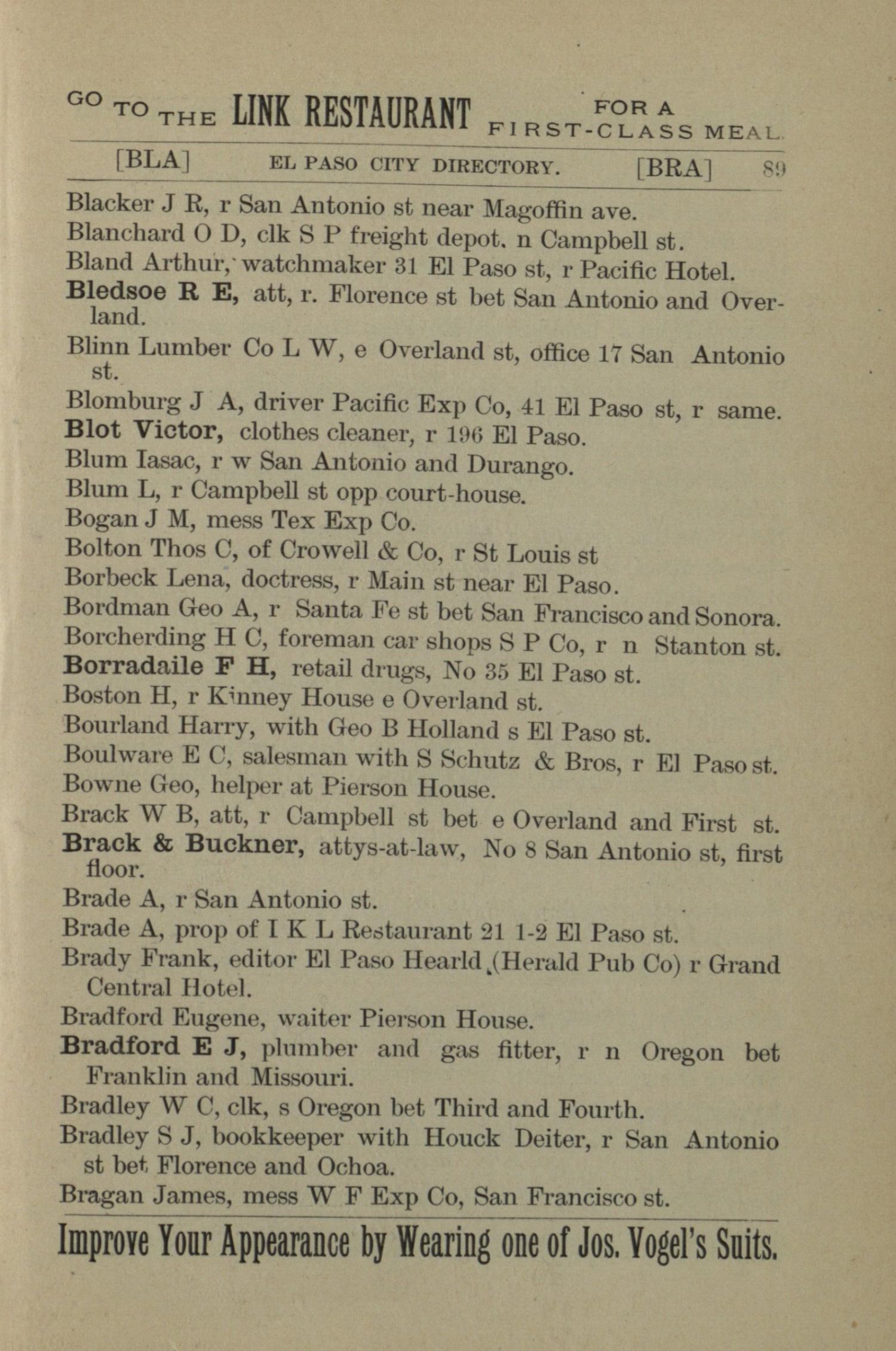 General Directory of the City of El Paso for 1886-87.
                                                
                                                    89
                                                