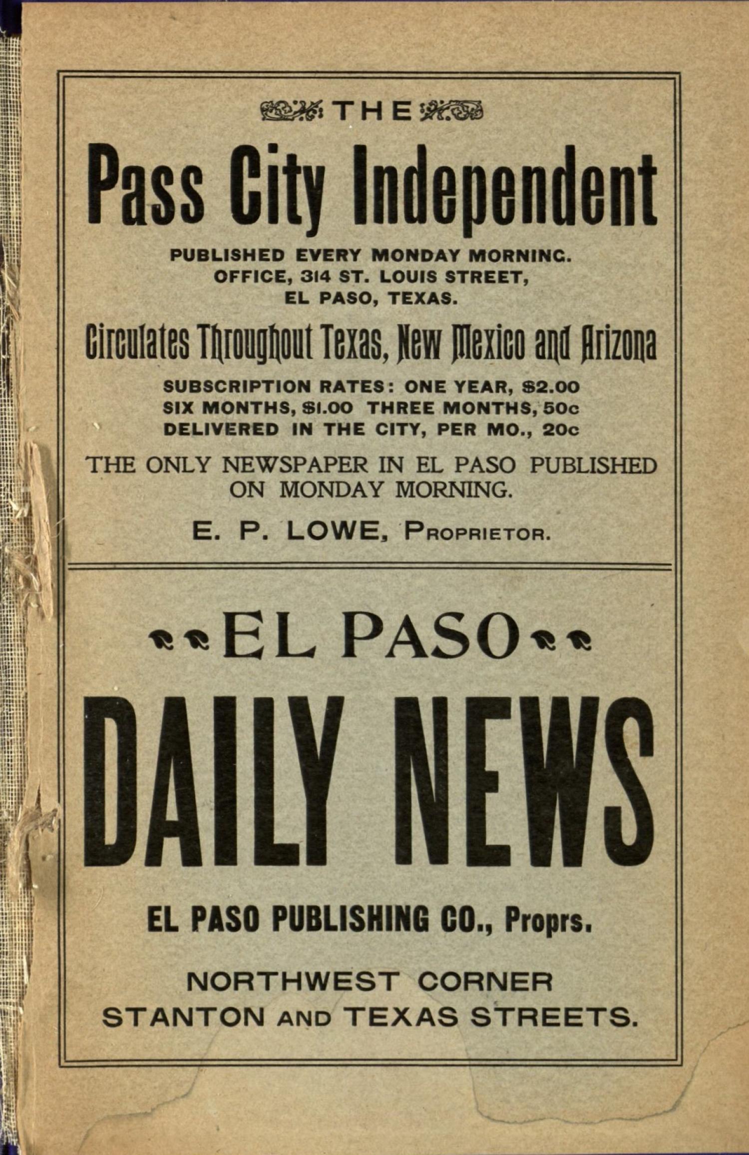 Worley's Directory of the City of El Paso, Texas 1901
                                                
                                                    Back Inside
                                                