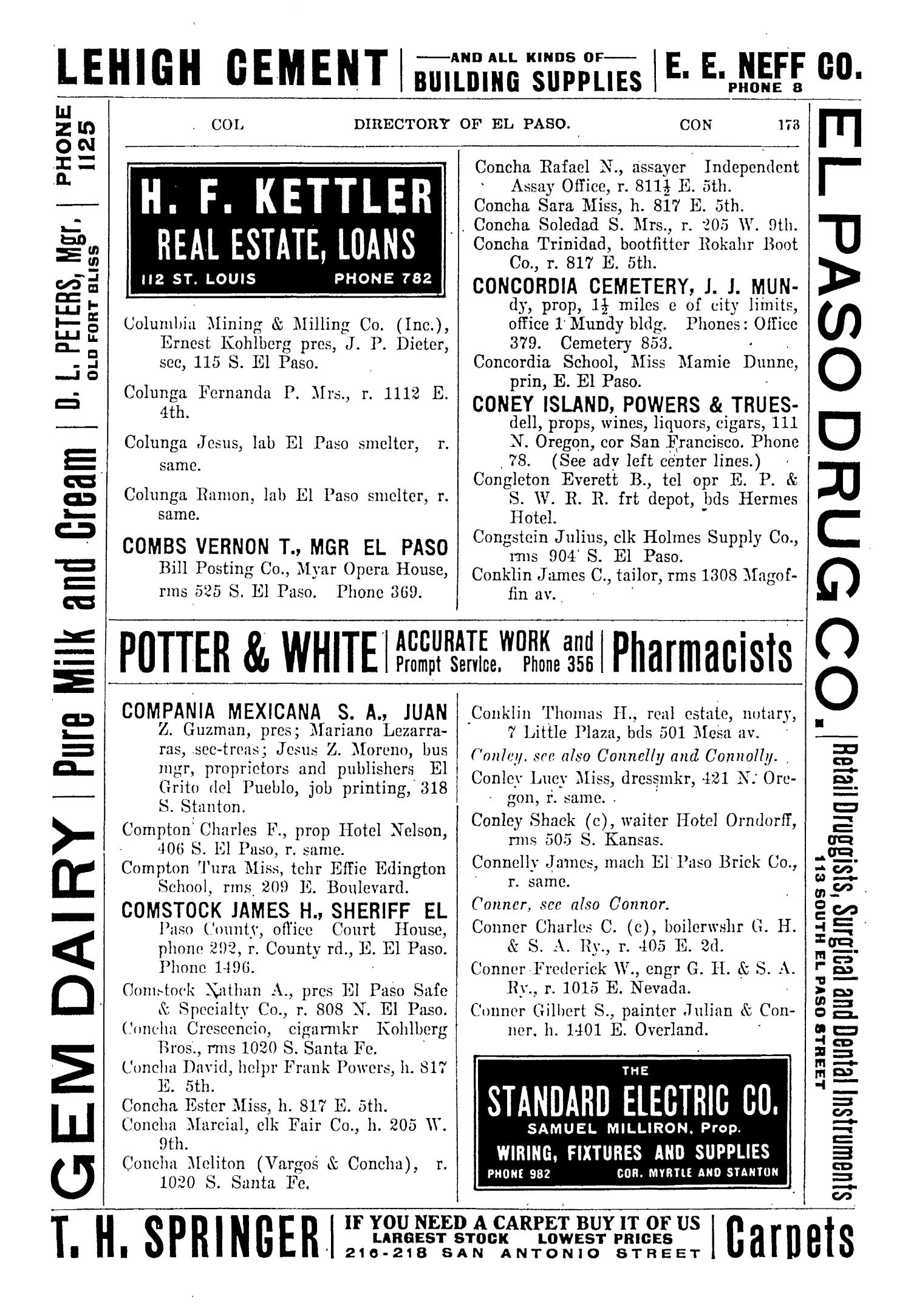 John F. Worley & Co.'s El Paso Directory for 1906
                                                
                                                    173
                                                