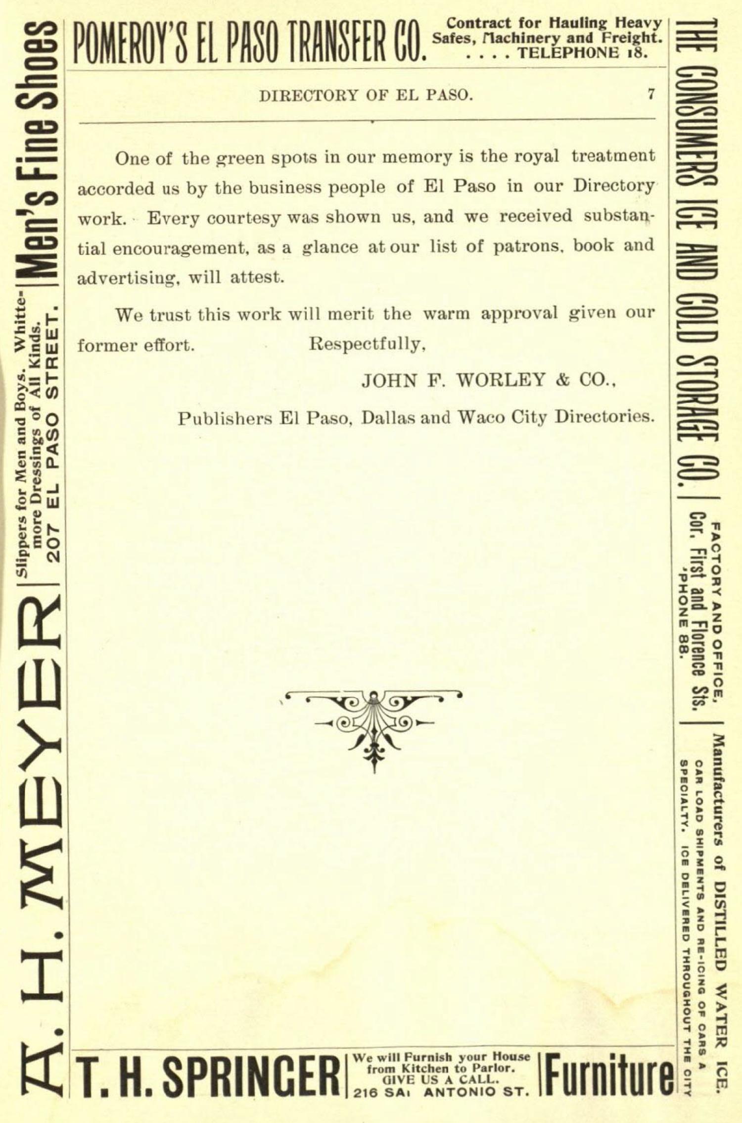 Worley's Directory of City of El Paso, Texas 1898-1899
                                                
                                                    7
                                                