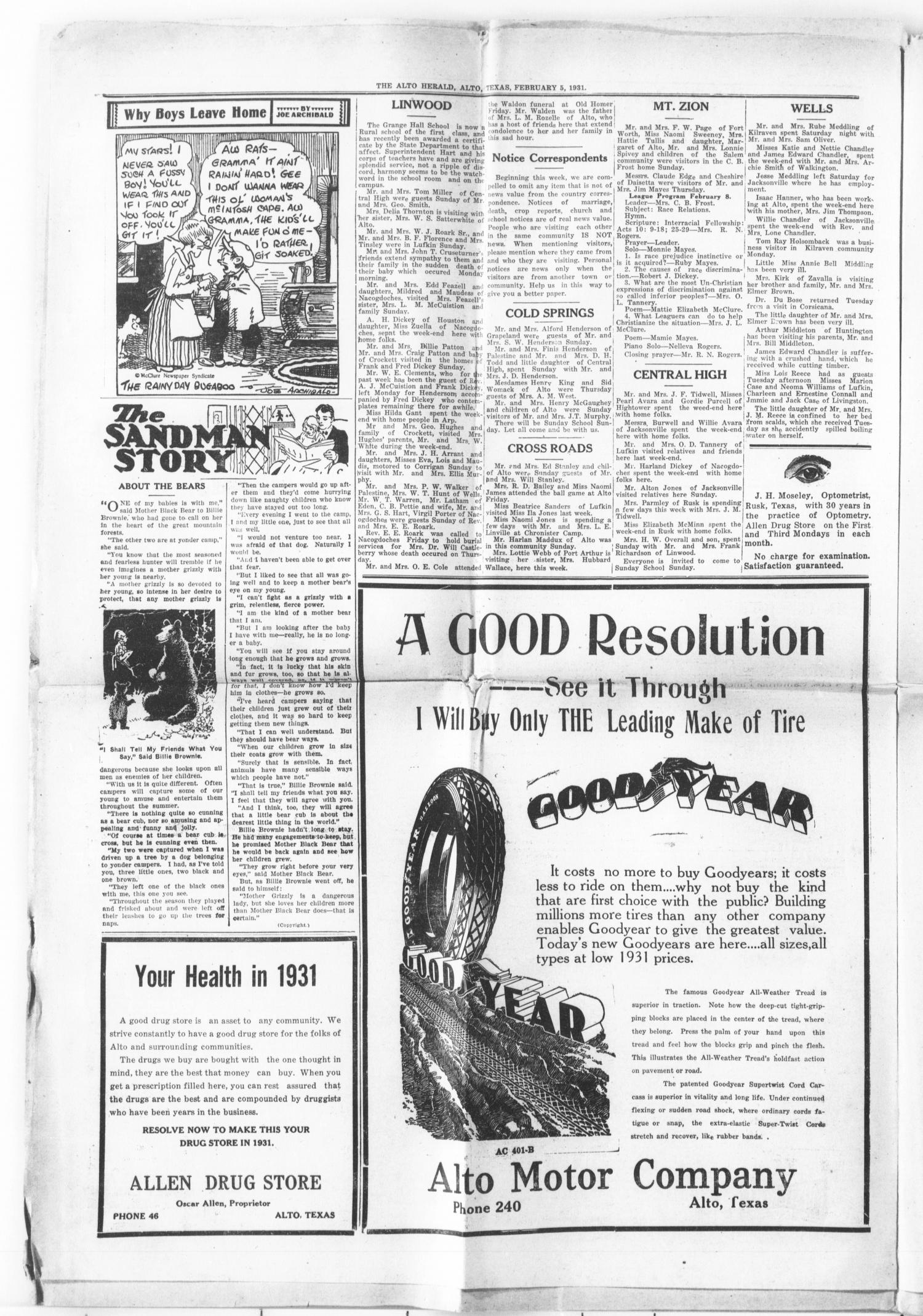 The Alto Herald (Alto, Tex.), Vol. 30, No. 40, Ed. 1 Thursday, February 5, 1931
                                                
                                                    [Sequence #]: 4 of 8
                                                