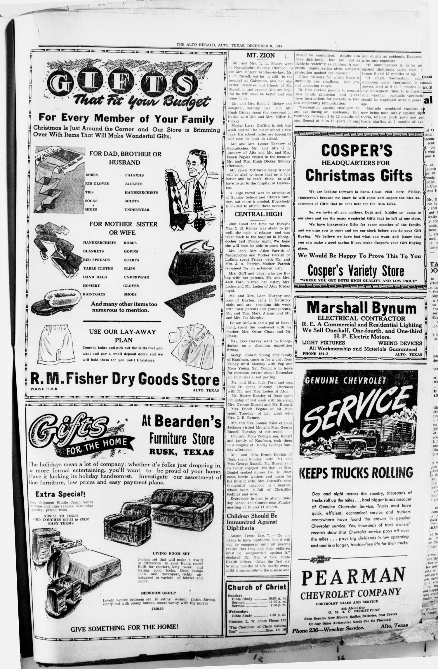 The Alto Herald (Alto, Tex.), Vol. 49, No. 27, Ed. 1 Thursday, December 8, 1949
                                                
                                                    [Sequence #]: 11 of 14
                                                