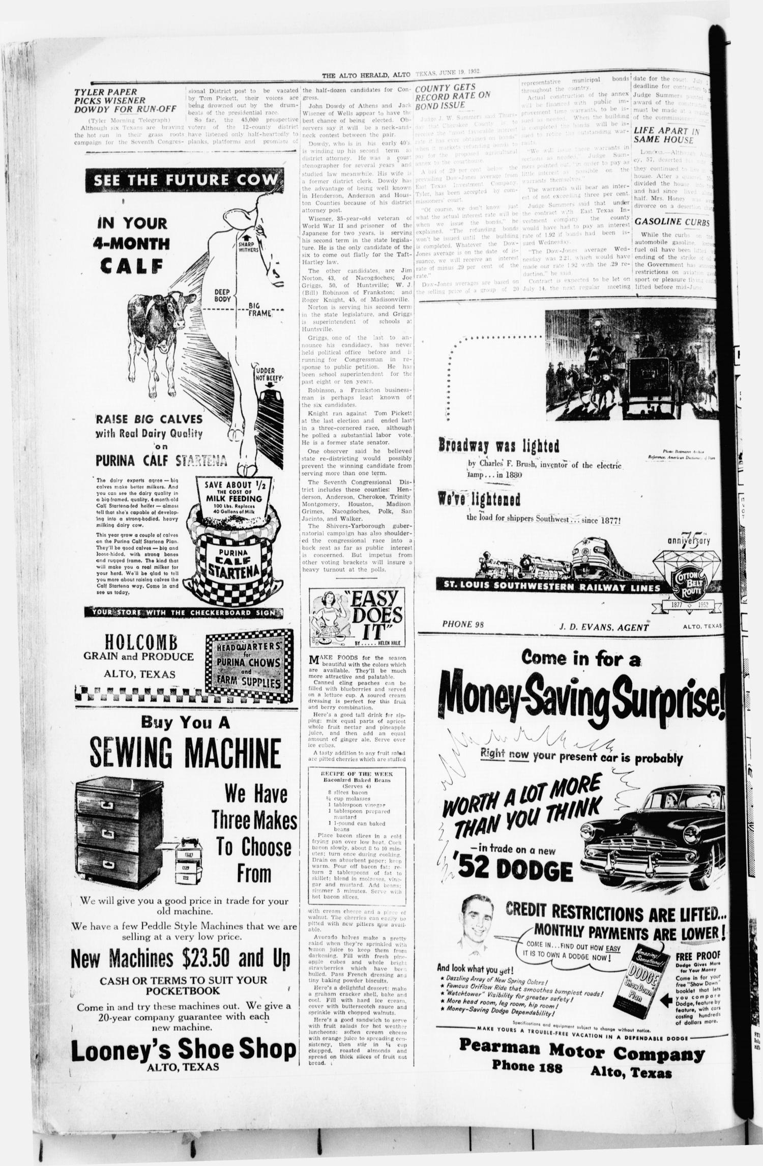 The Alto Herald (Alto, Tex.), No. 1, Ed. 1 Thursday, June 19, 1952
                                                
                                                    [Sequence #]: 2 of 12
                                                