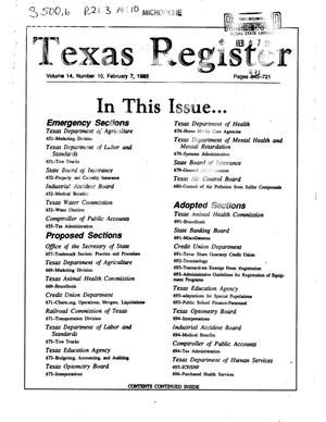 Primary view of object titled 'Texas Register, Volume 14, Number 10, Pages 645-721, February 7, 1989'.