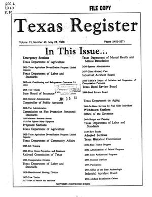 Primary view of object titled 'Texas Register, Volume 13, Number 40, Pages 2403-2571, May 24, 1988'.