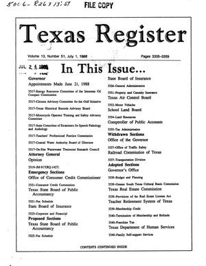 Primary view of object titled 'Texas Register, Volume 13, Number 51, Pages 3305-3359, July 1, 1988'.