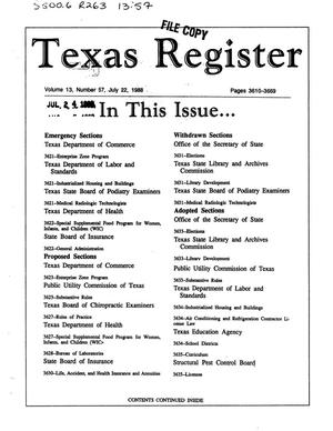 Primary view of object titled 'Texas Register, Volume 13, Number 57, Pages 3610-3669, July 22, 1988'.