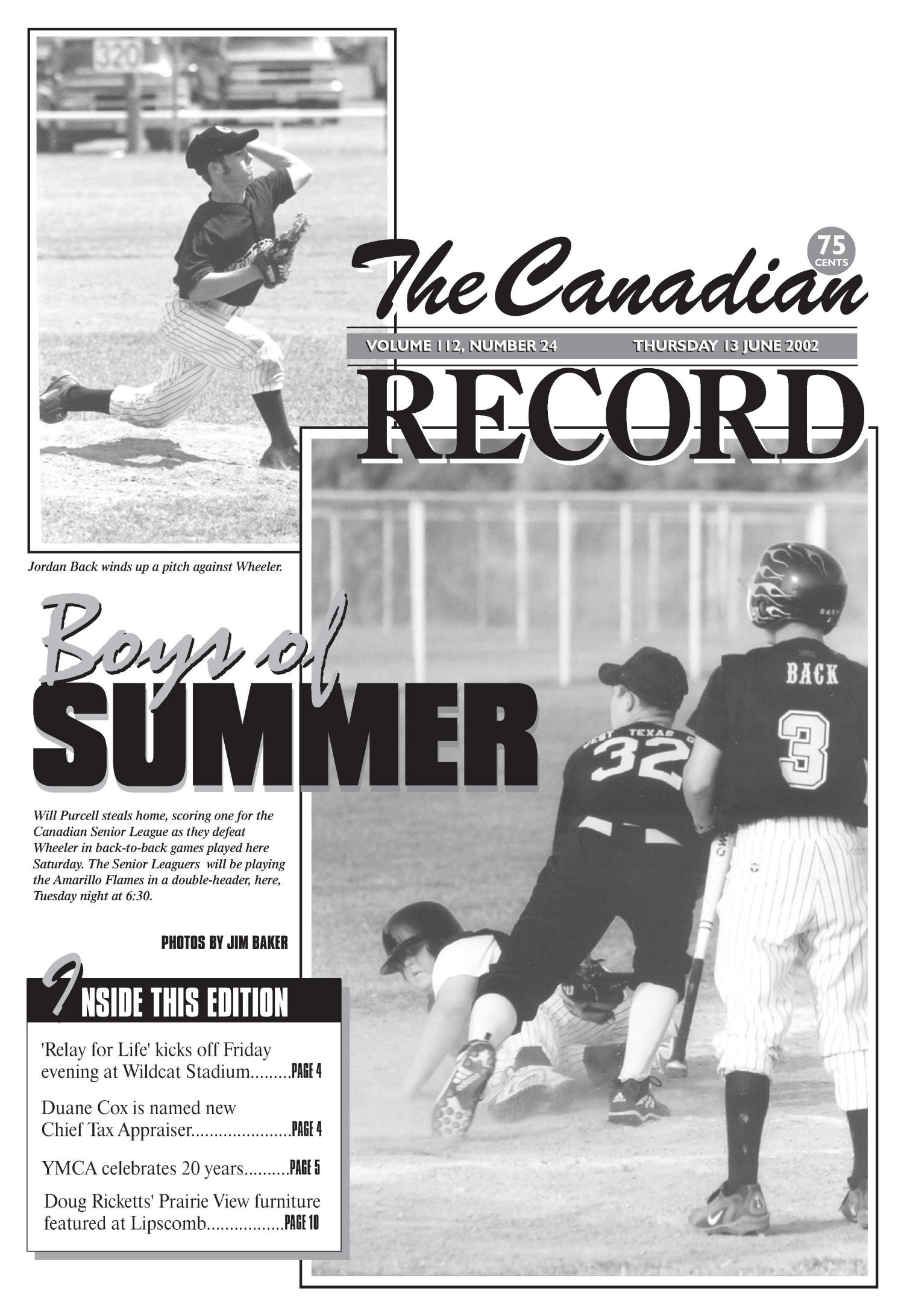 The Canadian Record (Canadian, Tex.), Vol. 112, No. 24, Ed. 1 Thursday, June 13, 2002
                                                
                                                    [Sequence #]: 1 of 28
                                                