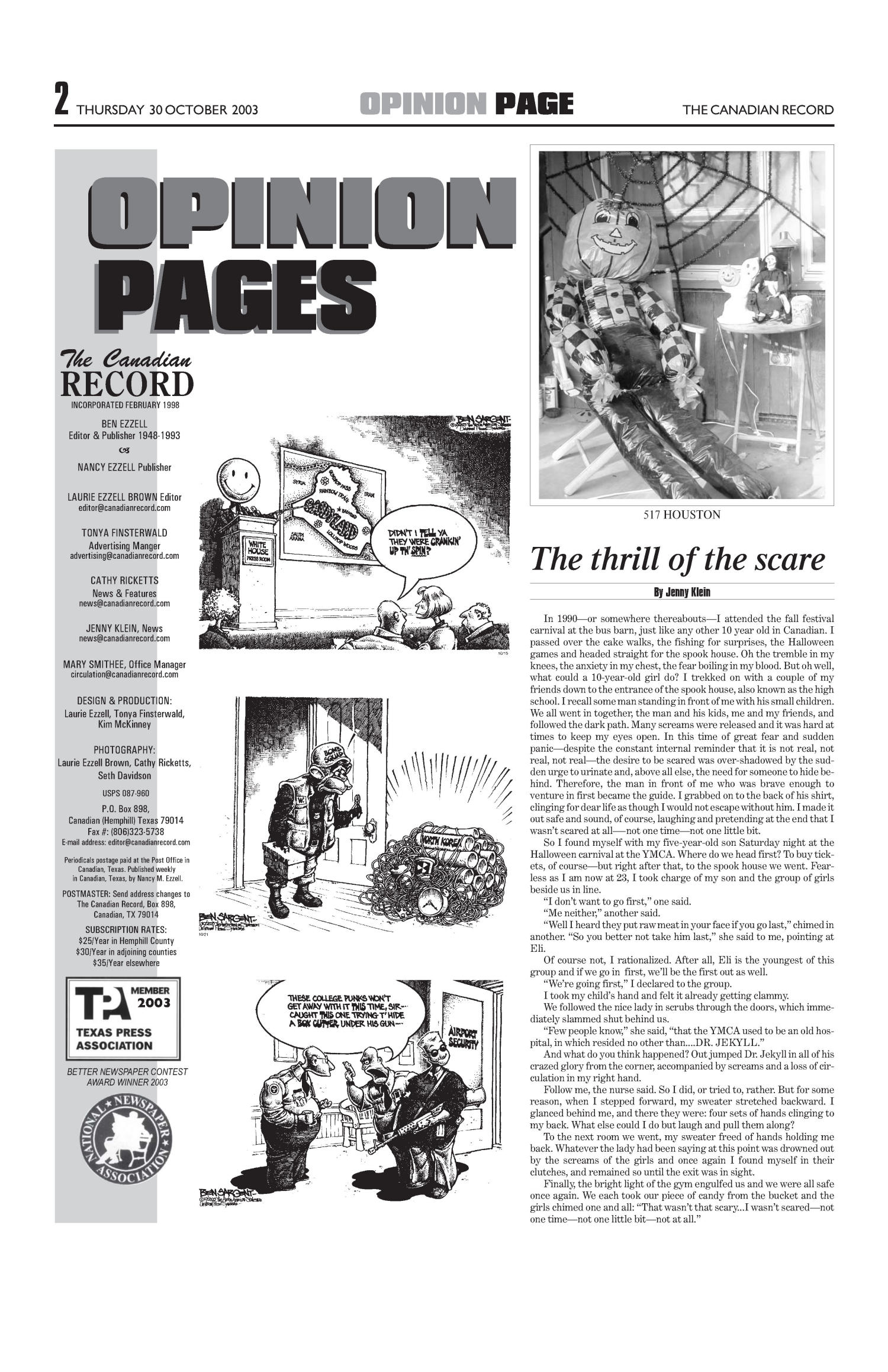 The Canadian Record (Canadian, Tex.), Vol. 113, No. 44, Ed. 1 Thursday, October 30, 2003
                                                
                                                    [Sequence #]: 2 of 28
                                                