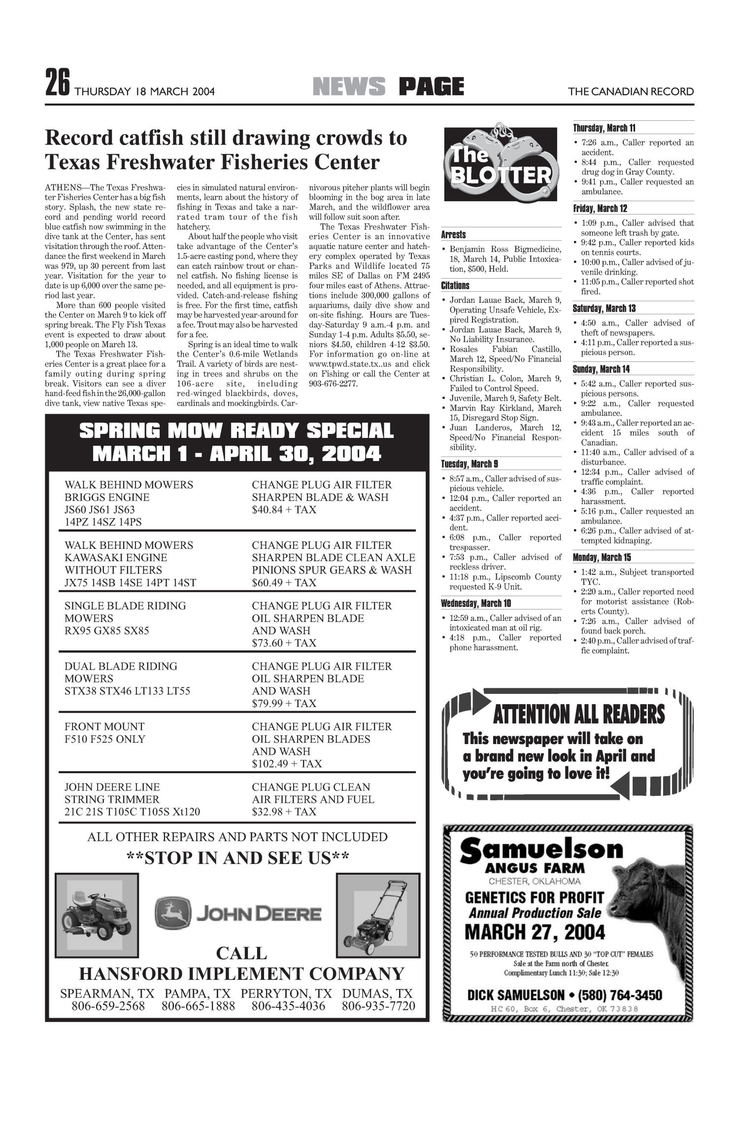 The Canadian Record (Canadian, Tex.), Vol. 114, No. 12, Ed. 1 Thursday, March 18, 2004
                                                
                                                    [Sequence #]: 26 of 32
                                                
