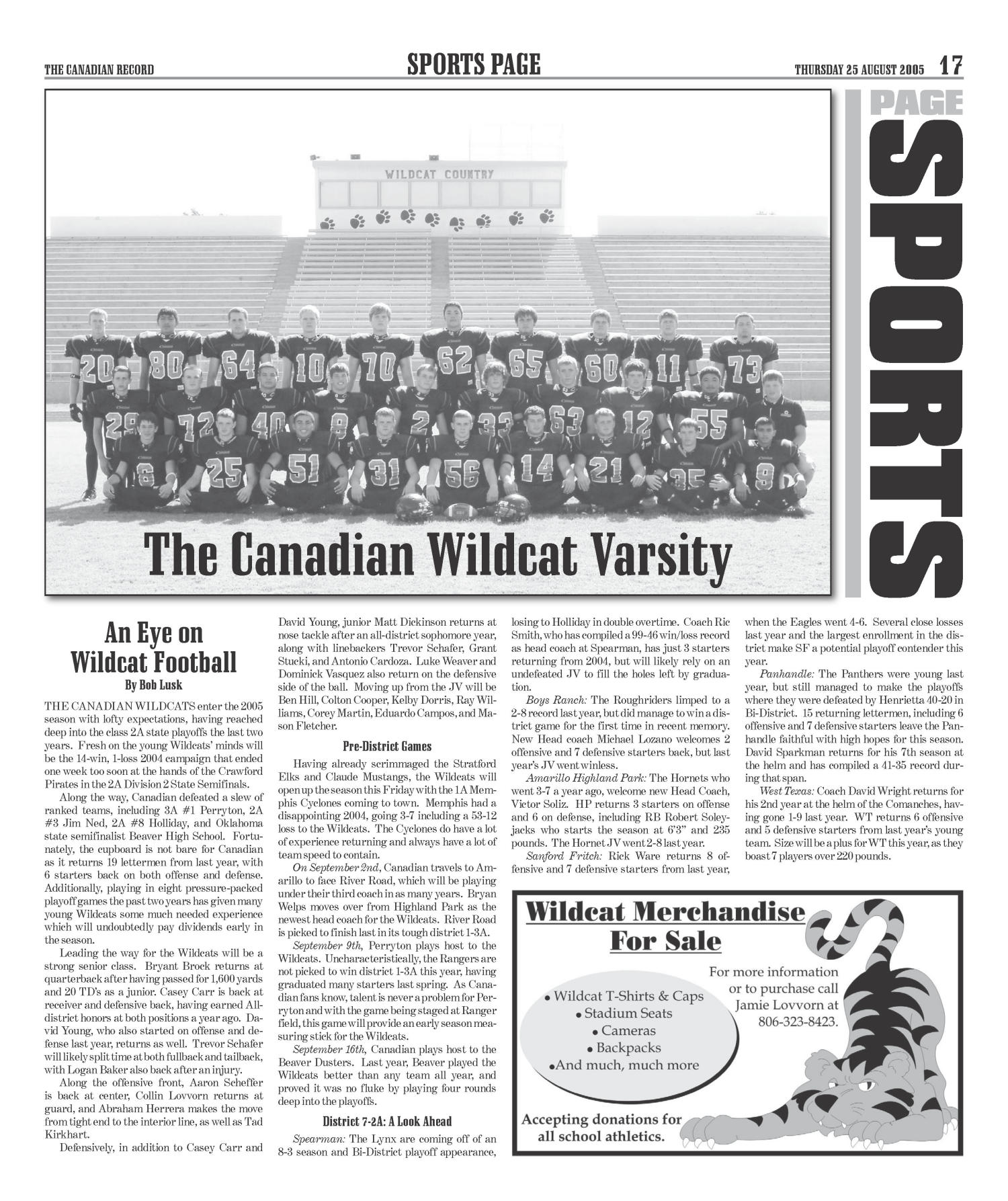 The Canadian Record (Canadian, Tex.), Vol. 115, No. 34, Ed. 1 Thursday, August 25, 2005
                                                
                                                    [Sequence #]: 17 of 40
                                                