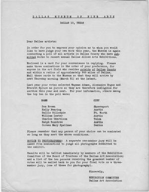Primary view of object titled '[Letter from DAA Exhibition Committee to Dallas artists, 1949]'.