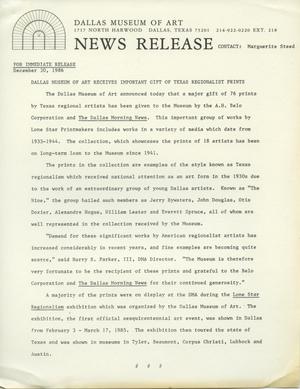 Primary view of object titled 'Lone Star Regionalism: The Dallas Nine and Their Circle, 1928-1945 [Press Release]'.
