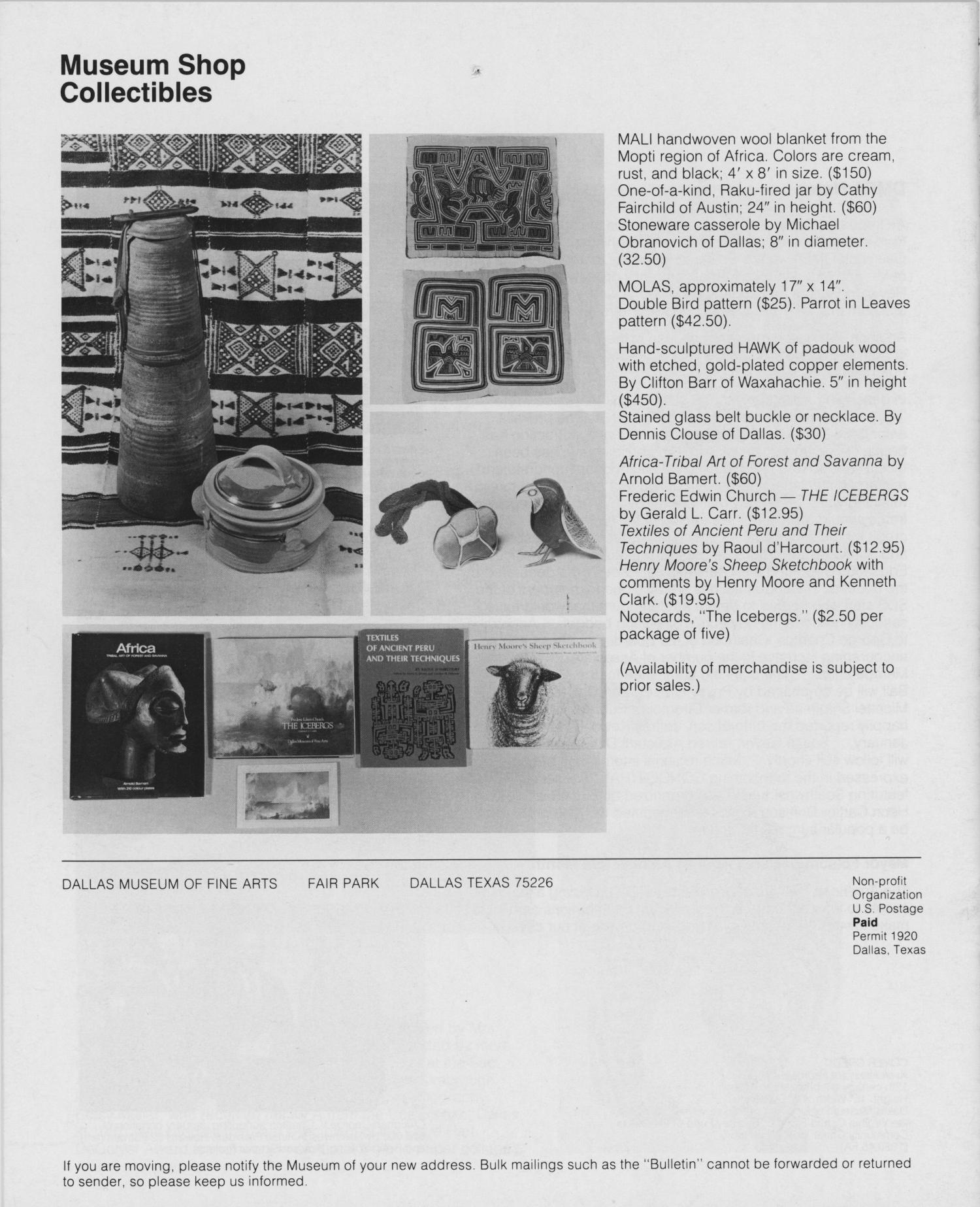 Dallas Museum of Fine Arts Bulletin, March-April 1981
                                                
                                                    Back Cover
                                                