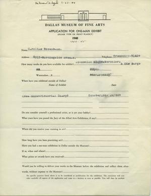 Primary view of object titled 'Application for One-Man Exhibit [Caroline Rosenbaum: One–Man Show]'.
