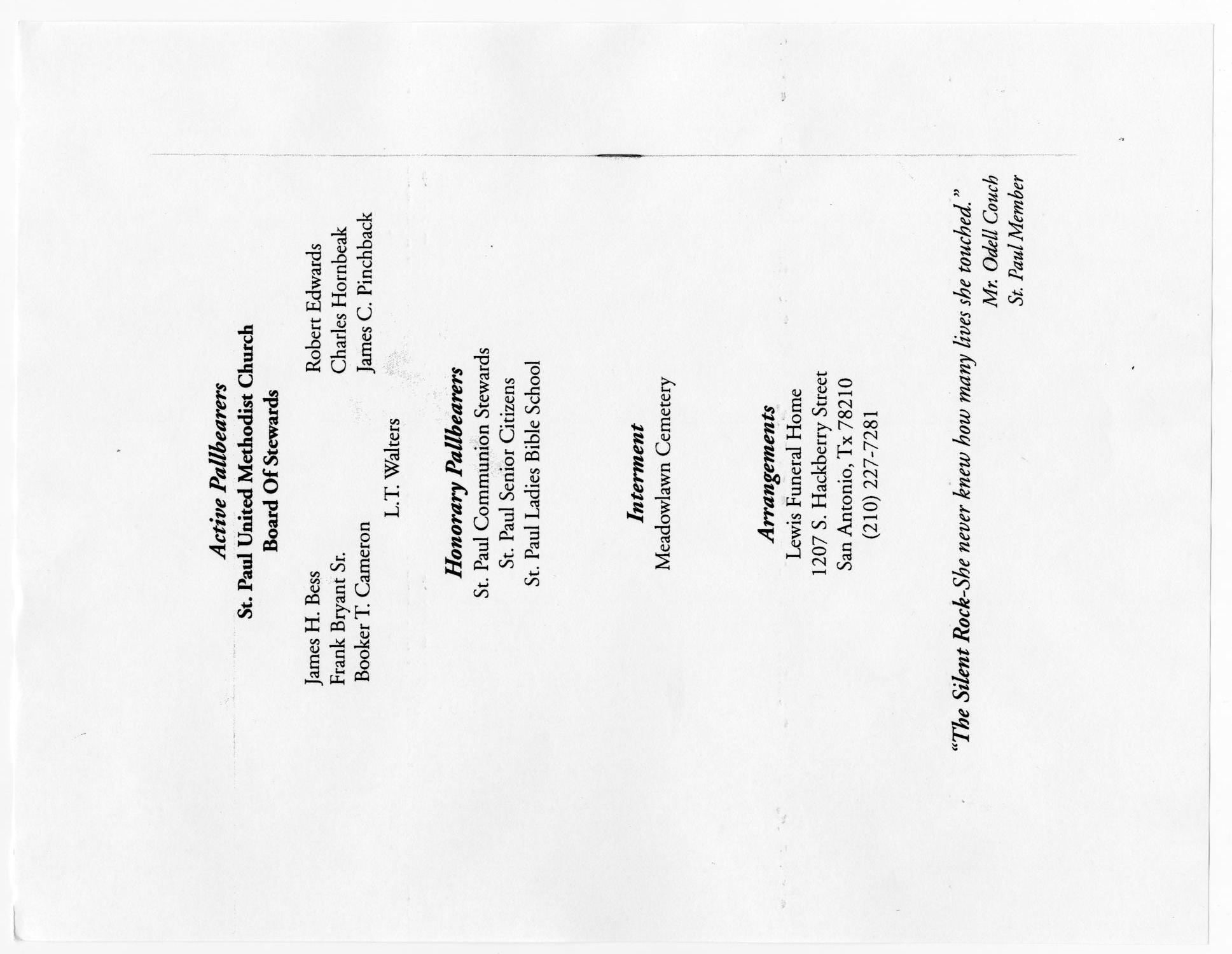 [Funeral Program for Adella Bland, May 9, 1998]
                                                
                                                    [Sequence #]: 5 of 5
                                                