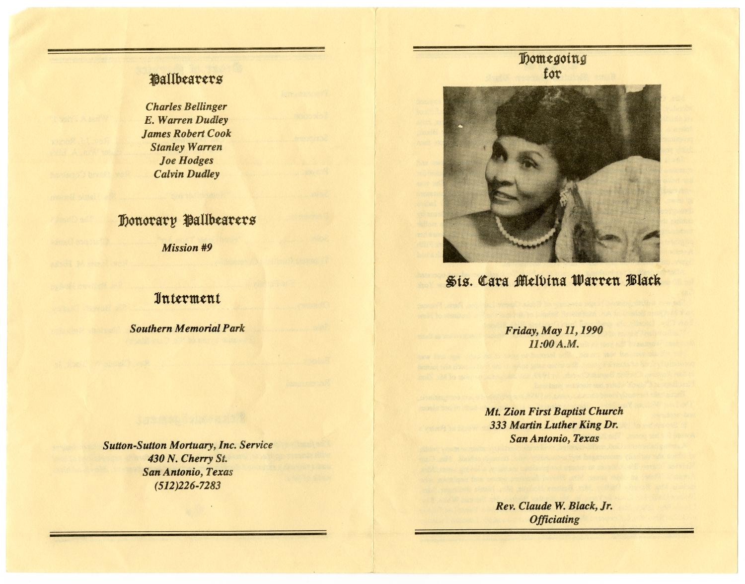 [Funeral Program for Cara Melvina Warren Black, May 11, 1990]
                                                
                                                    [Sequence #]: 3 of 3
                                                