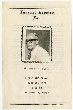 Primary view of object titled '[Funeral Program for Henry R. Blair, June 10, 1976]'.