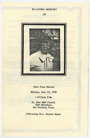 Primary view of object titled '[Funeral Program for Alice Faye Blevins, June 25, 1990]'.