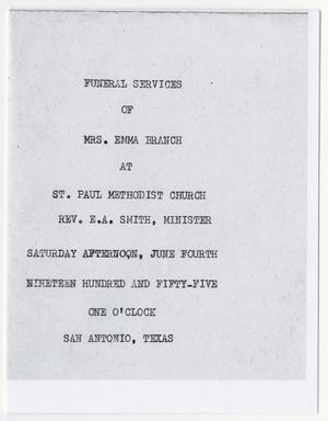 Primary view of object titled '[Funeral Program for Emma Branch, June 4, 1955]'.