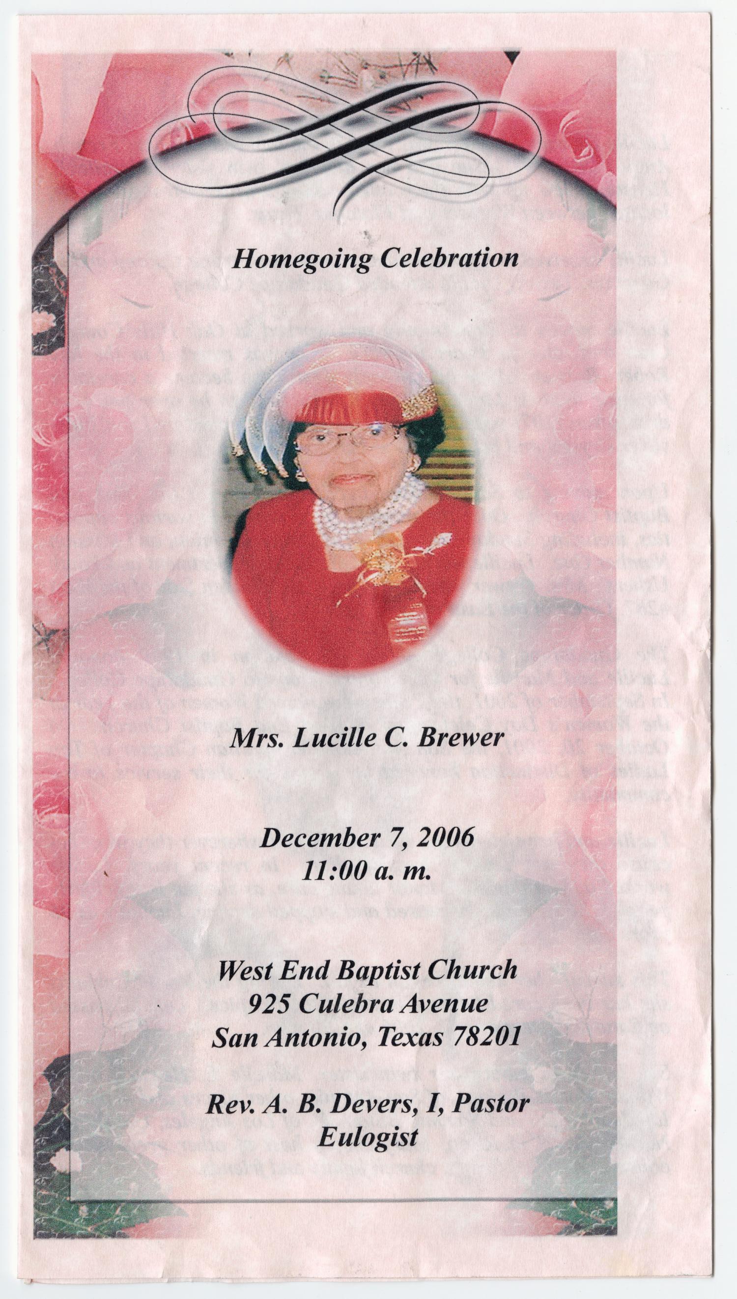 [Funeral Program for Lucille C. Brewer, December 7, 2006]
                                                
                                                    [Sequence #]: 1 of 3
                                                