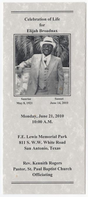 Primary view of object titled '[Funeral Program for Elijah Broadnax, June 21, 2010]'.