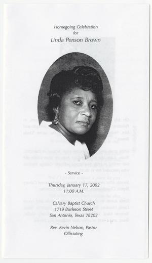 Primary view of object titled '[Funeral Program for Linda Penson Brown, January 17, 2002]'.