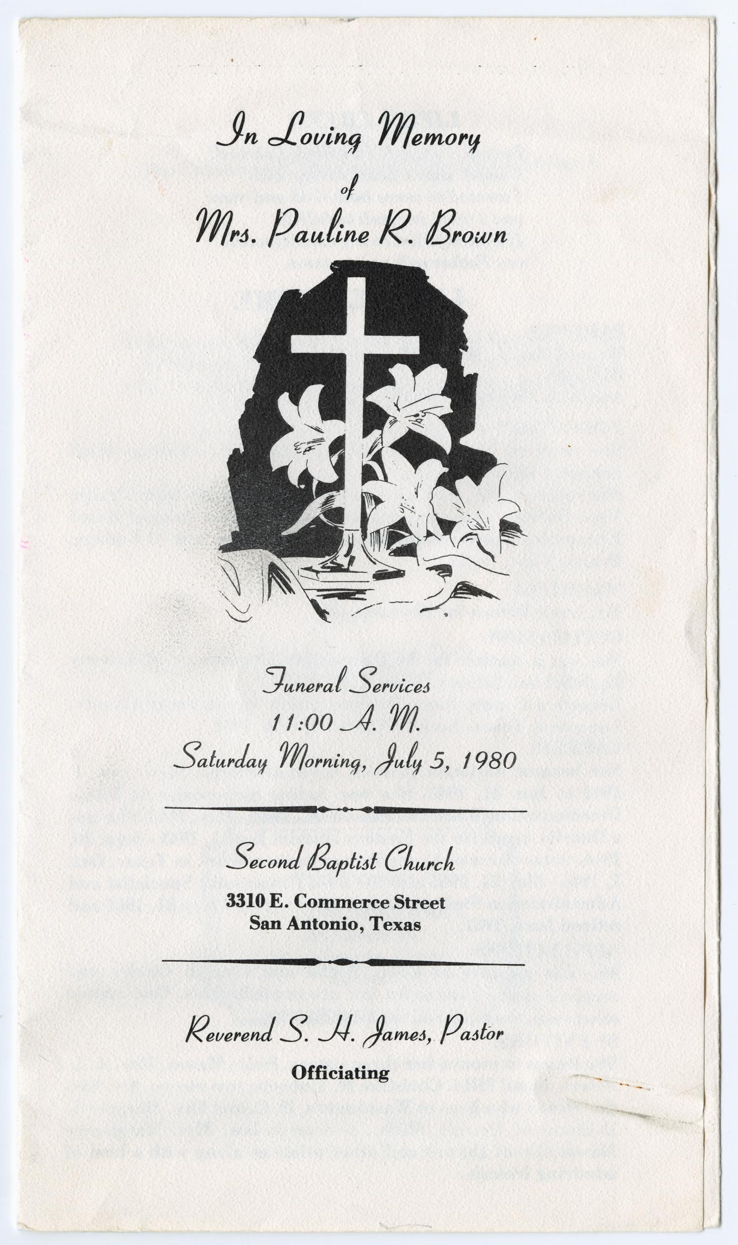 [Funeral Program for Pauline R. Brown, July 5, 1980]
                                                
                                                    [Sequence #]: 1 of 5
                                                