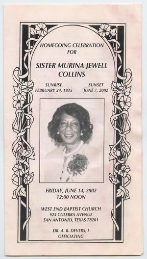 Primary view of object titled '[Funeral Program for Murina Jewell Collins, June 14, 2002]'.