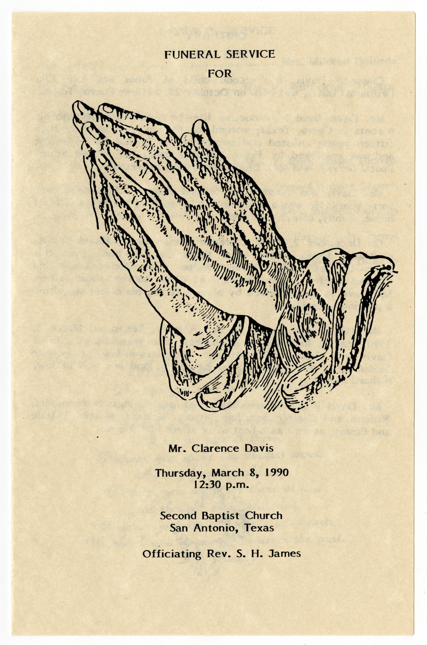 [Funeral Program for Clarence Davis, March 8, 1990]
                                                
                                                    [Sequence #]: 1 of 3
                                                