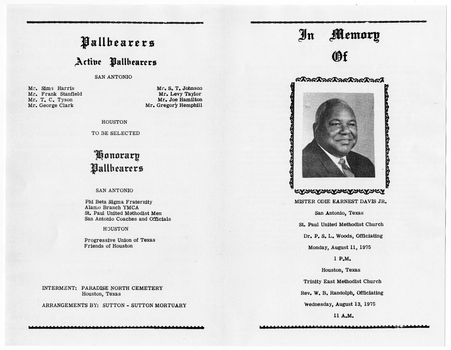 [Funeral Program for Odie Earnest Davis, Jr., August 11, 1975]
                                                
                                                    [Sequence #]: 3 of 3
                                                